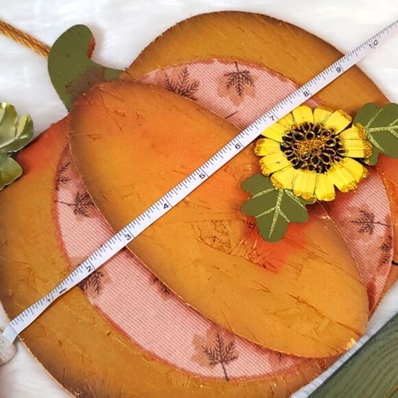 Pumpkin & Sunflower Whimsical Harvest Wood Painted Welcome Door Hanger Sign - Picture 9 of 9